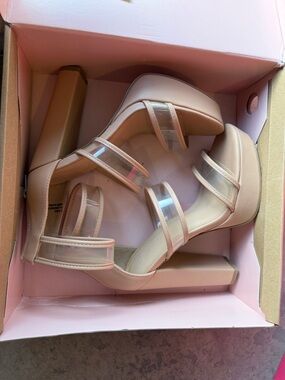 Nude Clear-Strap Platform Block Heel Sandals - Women